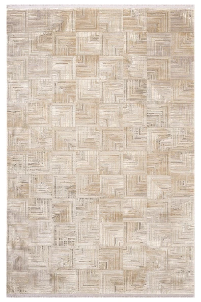 Vogue?VG003A Bej Gri Modern Renk Desen 100?Tarak Viskon Salon Halısı İpek Serisi 100 X 300 BEJ GRI ürün görseli 1