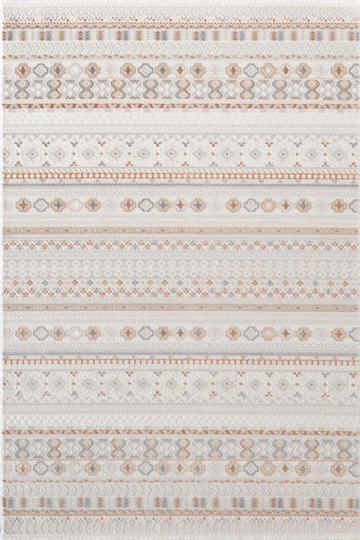 Icon IC008R Krem Halı Renkli Kilim Desenli Akrilik ve Pamuk Tabanlı 4 Mevsim Salon Halısı 160 X 230 KREM ürün görseli 1