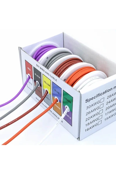 Alkatronik Kutulu 6 Renk Makaralı 18Awg 0.9mm 8A 30 Metre Elektrik Kablo Seti Montaj Test Pcb Atlama Kablosu ürün görseli 1