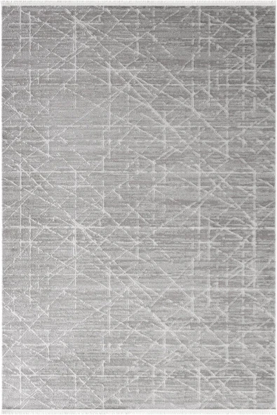 Jade JD008G Gri Halı Modern Geometrik Desenli Triko Akrilik Pamuk Tabanlı Kaymaz Salon Halısı 100 X 300 GRI ürün görseli 1