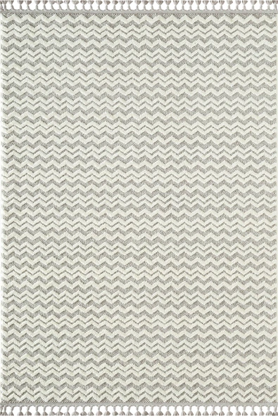 Wool WL011A Gri Beyaz Modern Desen Kabartmalı Doku Pamuk Tabanlı Kaymaz Halı 160 X 230 GRI BEYAZ ürün görseli 1