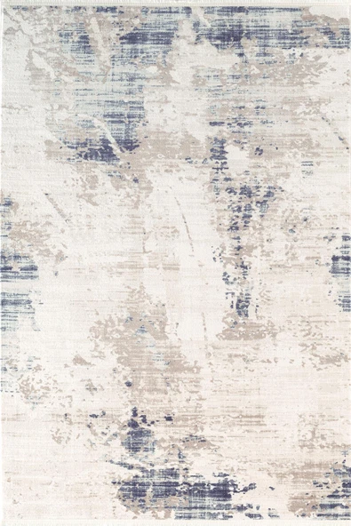 İndigo ID008M Beyaz Mavi Modern Desen Akrilik İplik Tozuaz Pamuk Taban Salon Mutfak Halısı 100 X 200 BEYAZ-MAVI ürün görseli 1