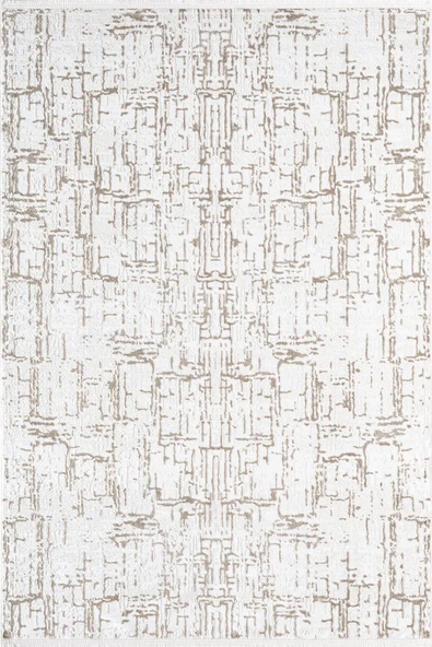 Best 116A Beyaz Bej Modern Desen Parlak İnce Makinada Yıkanabilir Salon Halısı 200 X 290 BEYAZ ürün görseli 1