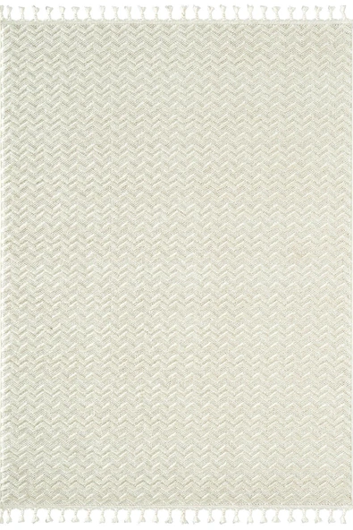 Wool WL009A Beyaz Modern Desen Kabartmalı Doku Pamuk Tabanlı Kaymaz Halı 80 X 150 BEYAZ ürün görseli 1