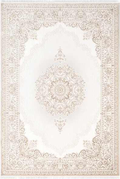 Etro ET005S Bej Klasik Göbekli Desen Parlak Ağır Yüksek Sıklıkta Salon Halısı İpek Serisi 160 X 230 BEJ ürün görseli 1