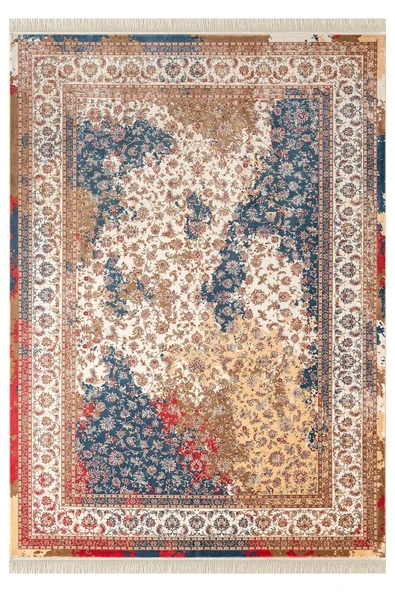 Diamente DM006R Bej Krem Çerçeveli Halı Modern Klasik Desen 100 Tarak Bambu Viskon İpek Serisi 100 X 200 BEJ KREM ürün görseli 1