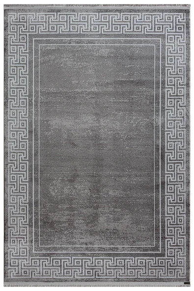 Trend 2809 Gri Halı Krem Kenar Çerçeveli Modern Ince Yumuşak Akrilik Tozuaz Salon Halısı Koridor 200 X 290 GRI ürün görseli 1