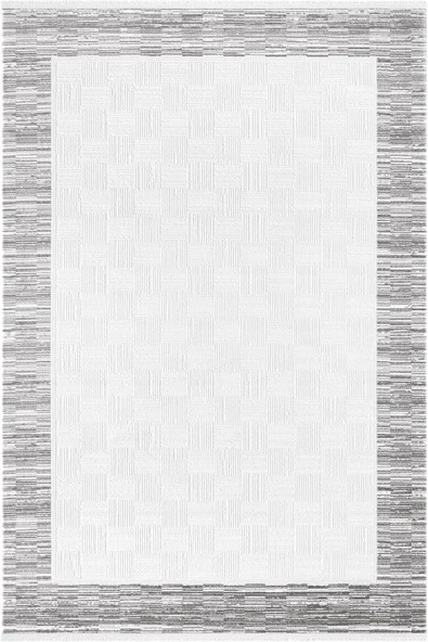 Jade JD003G Gri Halı Modern Çerçeve Desenli Triko Akrilik Pamuk Tabanlı Kaymaz Yumuşak Salon Halısı 100 X 200 GRI ürün görseli 1