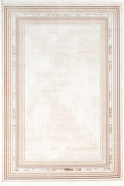 İndigo ID005T Krem Bej Klasik Çerçeveli Desen Akrilik İplik Tozuaz Pamuk Taban Salon Mutfak Halısı 160 X 230 KREM-KIREMIT ürün görseli 1