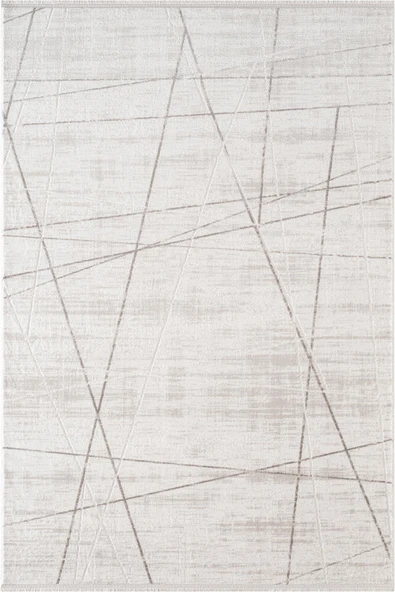 İndigo ID009G Krem Modern Desen Akrilik İplik Tozuaz Pamuk Taban Salon Mutfak Halısı 100 X 200 KREM-GRI ürün görseli 1