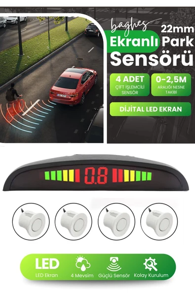 Baghes Dijital Ekranlı Sesli Araç Park Sensörü – 22 mm Beyaz Göz, Sesli Uyarı ürün görseli 1