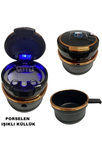 MEGAHAWK Bmw Tip Işıklı Küllük Bardaklıklı Porselen Iç Havza 1. Kalite Gold ürün görseli 1