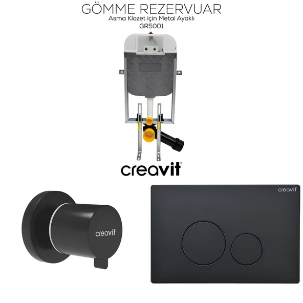 Creavit Terra Kömür Karası Gömme Rezervuar Seti 8 Cm GR5001-GP9002.10-MS.AC50L.KKR ürün görseli 1