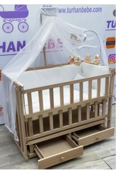TURHANBEBE bebek çeyiz seti Asansorlu Çekmeceli Beşik Beyaz20 ürün görseli 1
