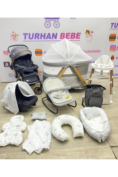 TURHAN BEBE Yeni Doğan ZOODİ ENERJİ Bebek Çeyiz Seti BEŞİK BEBEK ARABASI ANA KUCAĞI ÇANTA.... Gri ürün görseli 1