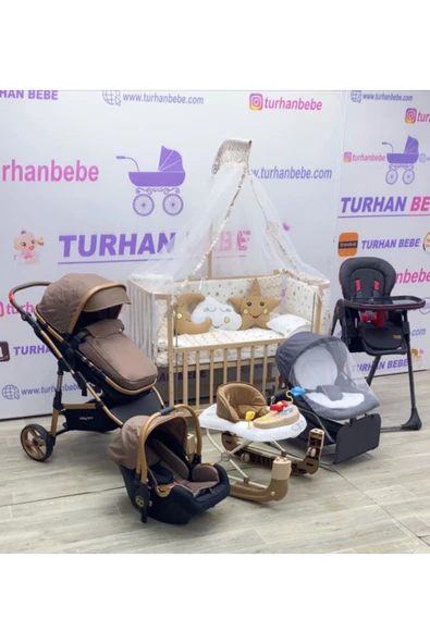 TURHAN BEBE Yeni Doğan Çeyiz Seti Bebek Arabası + Anne Yanı Beşik + Yürüteç +Mama Sandalyesi + ANA DİZİ Asansörlü Mama Sandalyesi ürün görseli 1