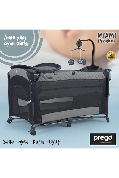 Prego Miami Premium Dönenceli Anne Yanı Oyun Parkı 70x120 cm 8040 Füme ürün görseli 1