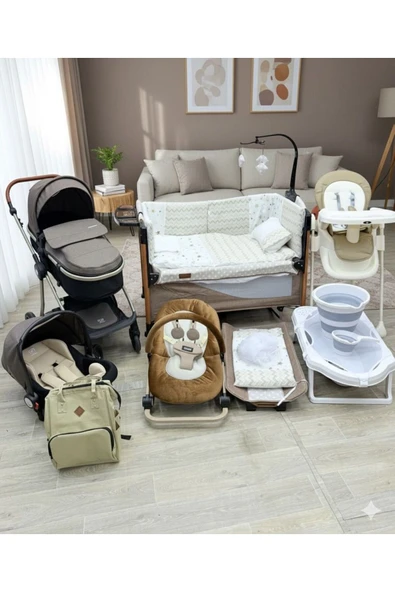 TURHANBEBE 20 Parça Bebek Çeyiz Seti Bebek Arabası Puset Beşik Ana Kucağı Bebek Bakım Çantası 7'Li Tekstil Seti Çok Renkli ürün görseli 1