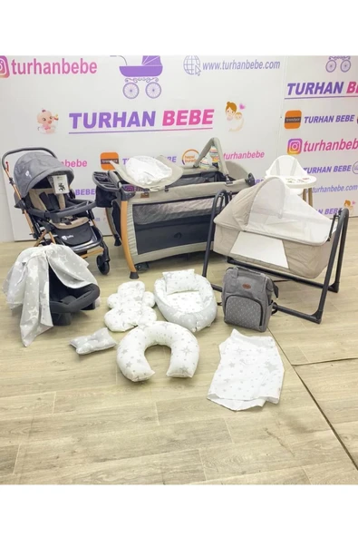 TURHAN BEBE Yeni Doğan PREMİUM Bebek Çeyiz Seti ÇİFT YÖNLÜ BEBEK ARABASI PARK BEŞİK TEKSTİL SETİ... Gri ürün görseli 1