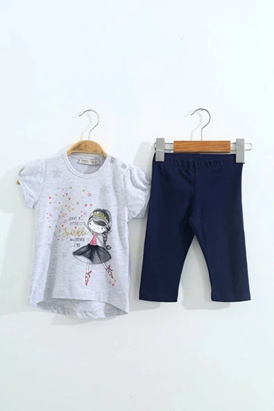 Toontoy Kız Çocuk 2'li Takım Baskılı Bisiklet Yaka T-Shirt & Beli Lastikli Kapri Şort ürün görseli 1