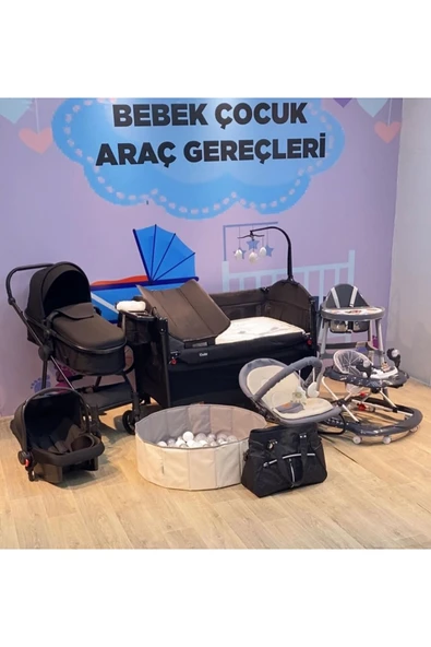 TURHAN BEBE Yeni Doğan OPTİMA PRO MAX Bebek Çeyiz Seti BEŞİK BEBEK ARABASI PUSET MAMA SANDALYESİ VS Gri/SİYAH ürün görseli 1