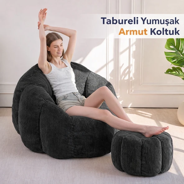 Puffiber Ergonomik Yer Tipi TV & Gaming Yer Koltuğu  Yetişkin Armut Puf Berjer 105x80 cm. Modern Salon & Balkon Koltuğu ürün görseli 1
