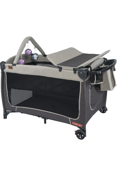 TURHAN BEBE Comfort Oyun Park Beşik Sallanır Cibinlikli Oyuncaklı Alt Açması TAŞ DESEN ürün görseli 1