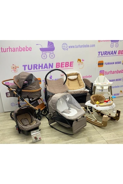 TURHAN BEBE Yeni Doğan Bebek Çeyiz Seti Bebek Arabası Puset Park Beşik Yürüteç Ana Dizi Oyun Halısı Baby Nest.. GOLD/KAHVE ürün görseli 1