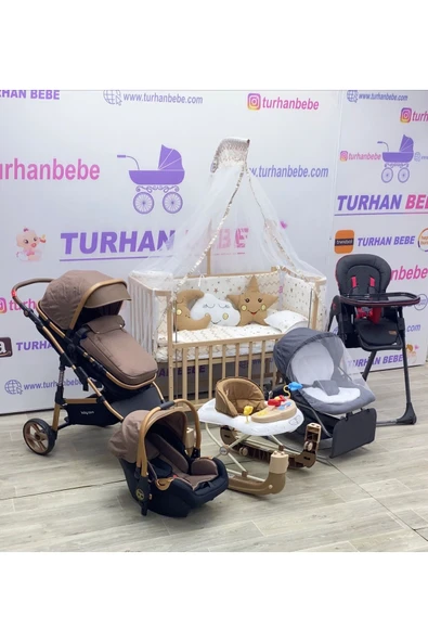TURHAN BEBE Yeni Doğan Bebek Çeyiz Seti Bebek Arabası Anne Yanı Beşik Yürüteç Mama Sandalyesi ANA DİZİ... GOLD ürün görseli 1