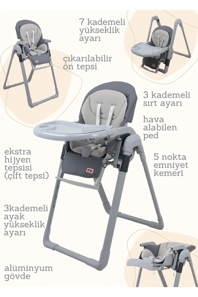 miracool Mastercook Prolux Mama Sandalyesi Gri ürün görseli 1