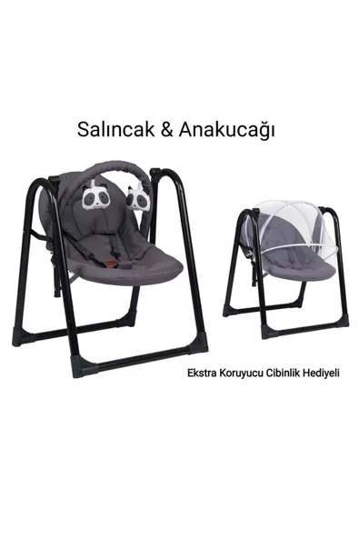 TURHAN BEBE salıncak ana kucağı kolik bebek salıncağı ev tipi salıncak beşik hamak cibinlik SİYAH ürün görseli 1