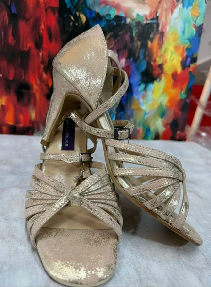 AURELİA ŞAMPANYA DERİ-TANGO DANS VE SALON AYAKKABISI 8,5 CM 13 PONT KONİ TOPUK ürün görseli 1