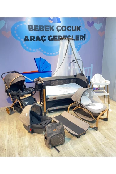 TURHAN BEBE Yeni Doğan JAGUAR Lüx Bebek Çeyiz Seti PARK BEŞİK ÇİFT YÖNLÜ BEBEK ARABASI ANA DİZİ ÇANTA... Kahverengi ürün görseli 1