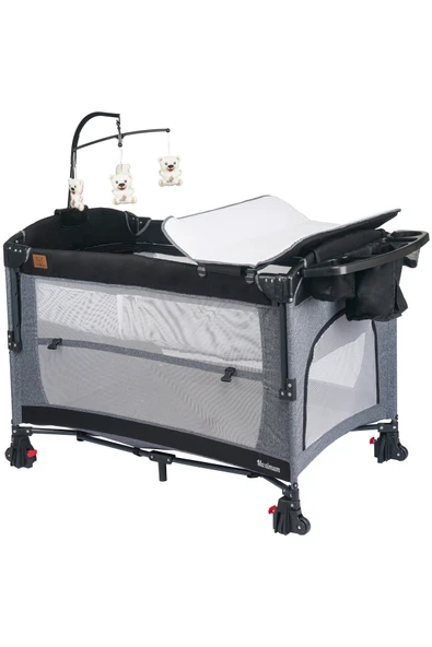 Mamma Maximum Anne Yanı Organizerli Dönenceli Cibinlikli Park Yatak Beşik 70 x 110 cm. Gri ürün görseli 1