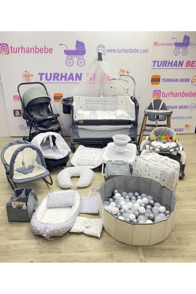 TURHAN BEBE 30 Parça Yeni Doğan MAXİMA Bebek Çeyiz Seti PARK BEŞİK BEBEK ARABASI Mama Sandalyesi Ana Kucağı Gri ürün görseli 1