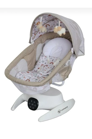 BabyHope TURHAN BEBE Otomatik Sallanır Kumandalı Beşik Gri Bej ürün görseli 1