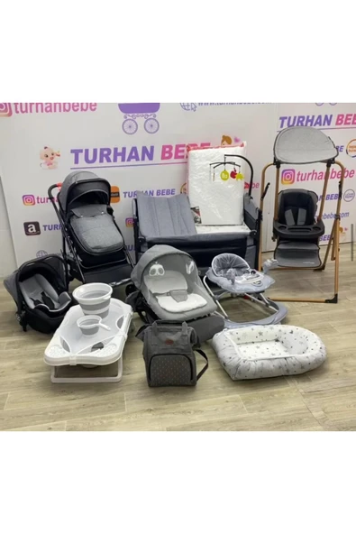 TURHAN BEBE Yeni Doğan SAFARİ Lüx Bebek Çeyiz Seti 16 (PARÇA) SALINCAK BEBEK ARABASI PUSET ANA KUCAĞI... Gri ürün görseli 1
