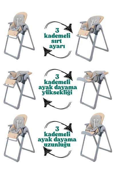 miracool Mastercook Prolux Mama Sandalyesi Bej-Gri - Resim 4