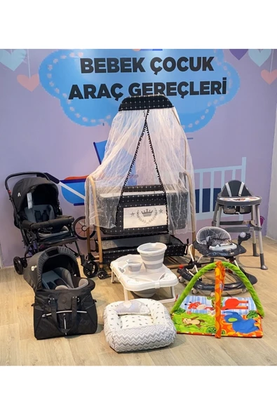TURHAN BEBE 15 Parça YENİ DOĞAN BEBEK ÇEYİZ SETİ PUSET MAMA SANDALYESİ ANA KUCAĞI BEŞİK BEBEK ARABASI.. Siyah ürün görseli 1