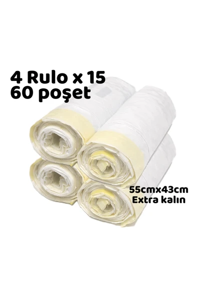 Büzgülü Çöp Torbası - 55cmx43cm - Kedi Kumu Poşeti 4x15 Toplam 60 Poşet ürün görseli 1