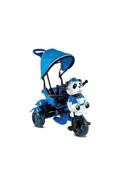 BabyHope 125 Little Panda Tenteli Üçteker Itmeli Gezi Bisiklet Ebeveyn Kontrollü Bebek Bisikleti MAVİ ürün görseli 1