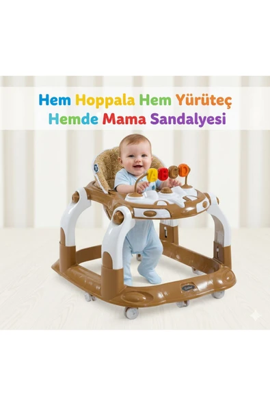 TURHANBEBE Kornalı Oyuncaklı Mama Tablalı Zıp Zıp Hoppala Yürüteç & Örümcek & İlk Adım Kahverengi ürün görseli 1