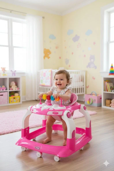 TURHANBEBE Kornalı Oyuncaklı Mama Tablalı Zıp Zıp Hoppala Yürüteç & Örümcek & İlk Adım Pembe ürün görseli 1