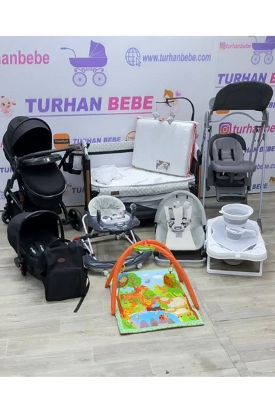 TURHAN BEBE Yeni Doğan GRANDE Bebek Çeyiz Seti TRAVEL SİSTEM BEBEK ARABASI ANA KUCAĞI BEŞİK... Gri ürün görseli 1