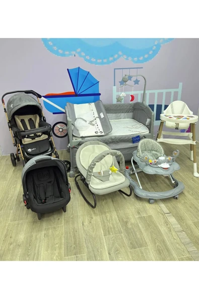 TURHAN BEBE Yeni Doğan OSLO Bebek Çeyiz Seti BEŞİK + BEBEK ARABASI + PUSET +YÜRÜTEÇ+MAMA SANDALYESİ... Gri ürün görseli 1