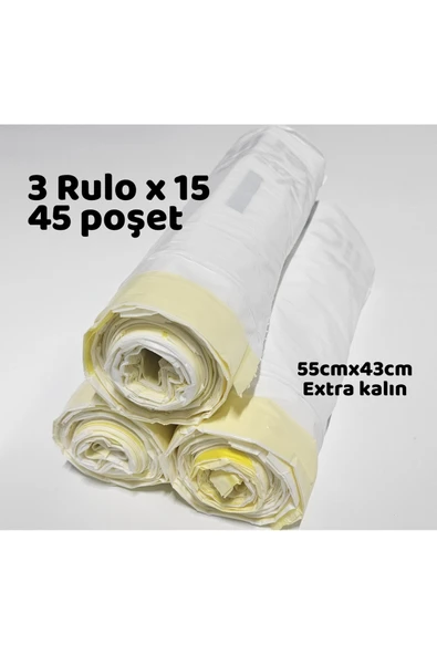Büzgülü Çöp Torbası - 55cmx43cm - Kedi Kumu Poşeti 3x15 Toplam 45 Poşet ürün görseli 1