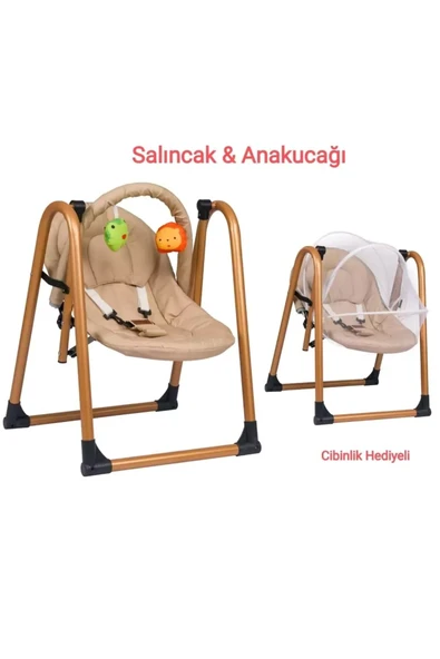TURHAN BEBE salıncak ana kucağı kolik bebek salıncağı ev tipi salıncak beşik hamak cibinlik hediye GOLD ürün görseli 1