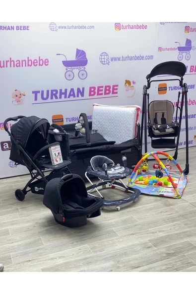 TURHAN BEBE Yeni Doğan Bebek Çeyiz Seti Kabin boy Bebek Arabası Puset Park Beşik Salıncak Yürüteç Oyun Halısı... Siyah ürün görseli 1