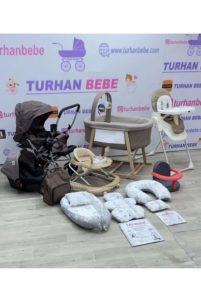 TURHAN BEBE Yeni Doğan TERRA Lüx Bebek Çeyiz Seti (16 Parça) AHŞAP BEŞİK KRAFT BEBEK ARABASI MAMA SANDALYESİ... Kahverengi ürün görseli 1