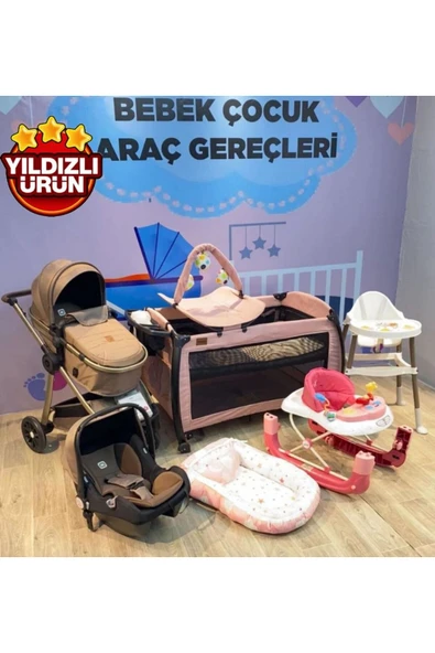 TURHAN BEBE Bebeğinizin Tüm İhtiyaçları Yeni Doğan Beşik+Bebek Arabaı+Puset+Babynest+Yürüteç+Mama Sandalyesi PEMBE/KAHVE ürün görseli 1